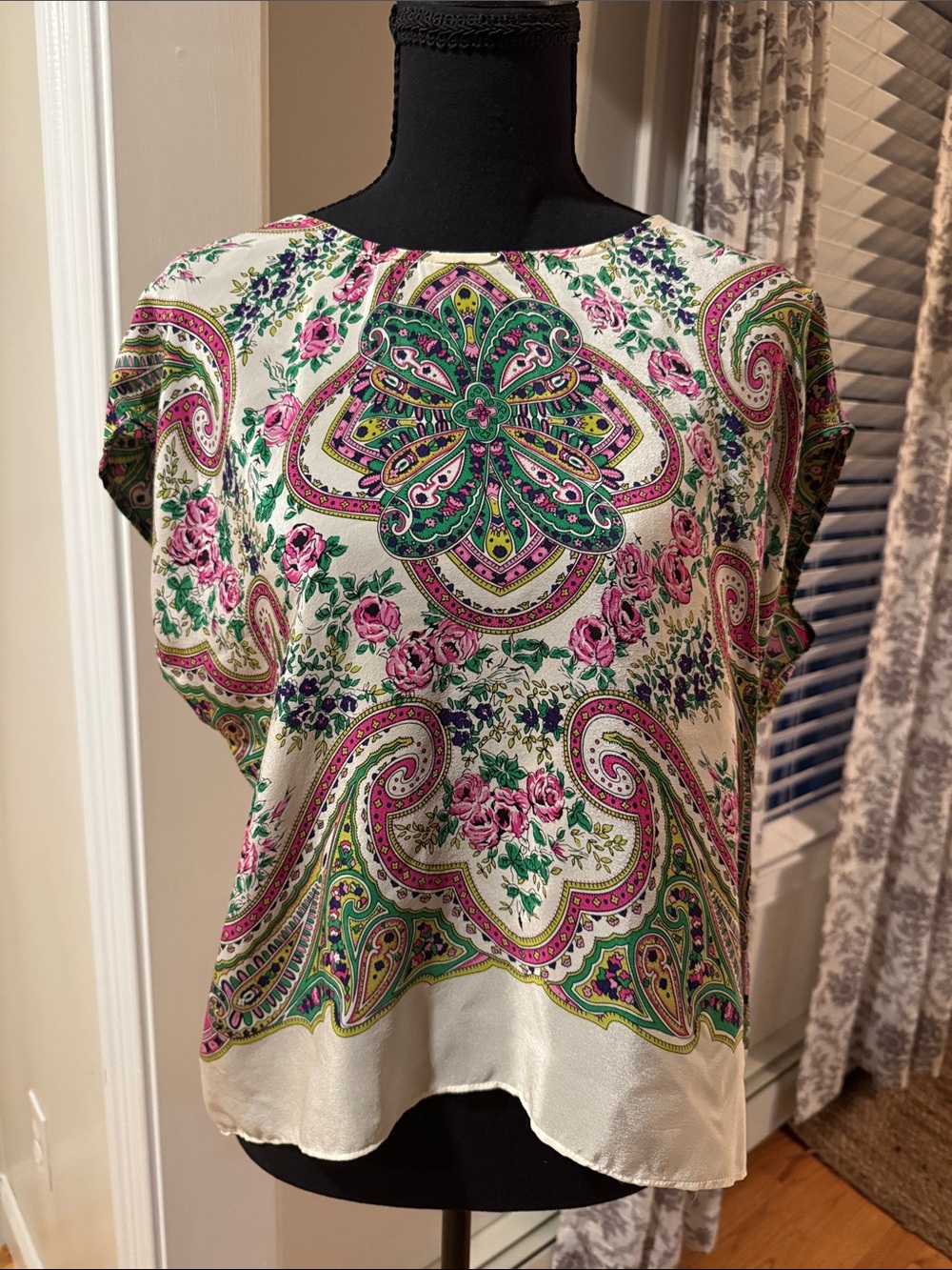 Maeve Anthropologie 100% Silk High Low Paisley Handkerchief Blouse Size 0 XS S M